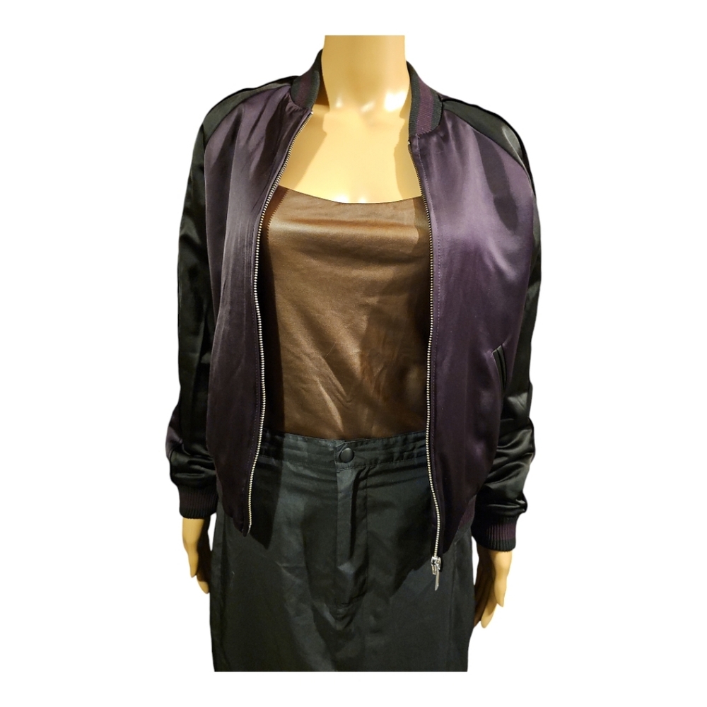 Aritzia Talula Satin Bomber Jacket - Purple and Black